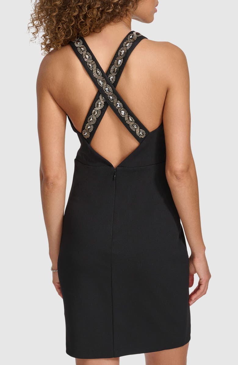 Siena Breaded Crepe Scuba Knit Cocktail Dress, Alternate, color, Black