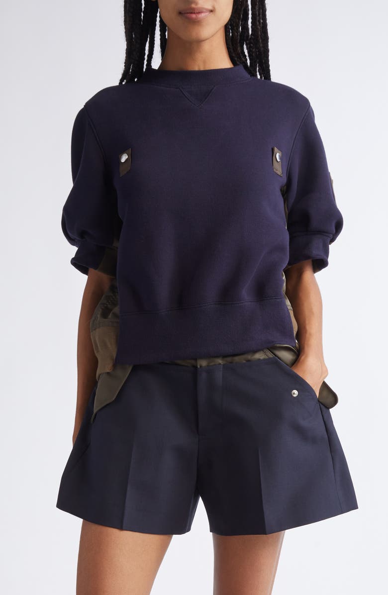 Sacai Mixed Media Sweatshirt, Main, color, Navy/ Dark Khaki