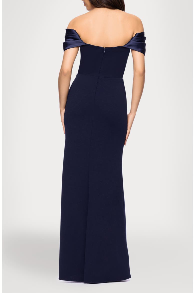 Off the Shoulder Scuba Knit & Crepe Mermaid Gown, Alternate, color, NAVY