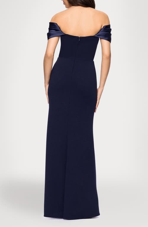 Blondie Nites Off The Shoulder Scuba Knit & Crepe Mermaid Gown In Blue