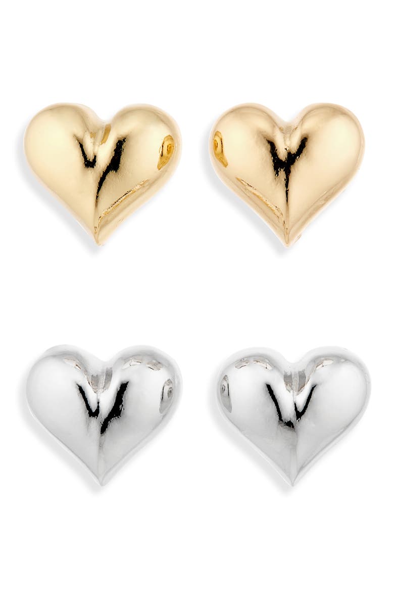 2-Pack Heart Stud Earrings, Main, color, GOLD/ SILVER