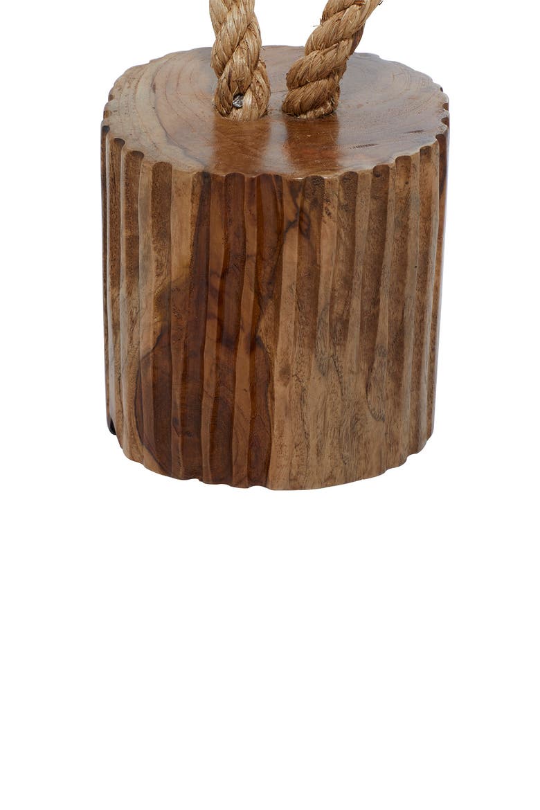 Brown Teakwood Handmade Door Stopper Geometric Sculpture with Rope Accent - Set of 2, Alternate, color, BROWN