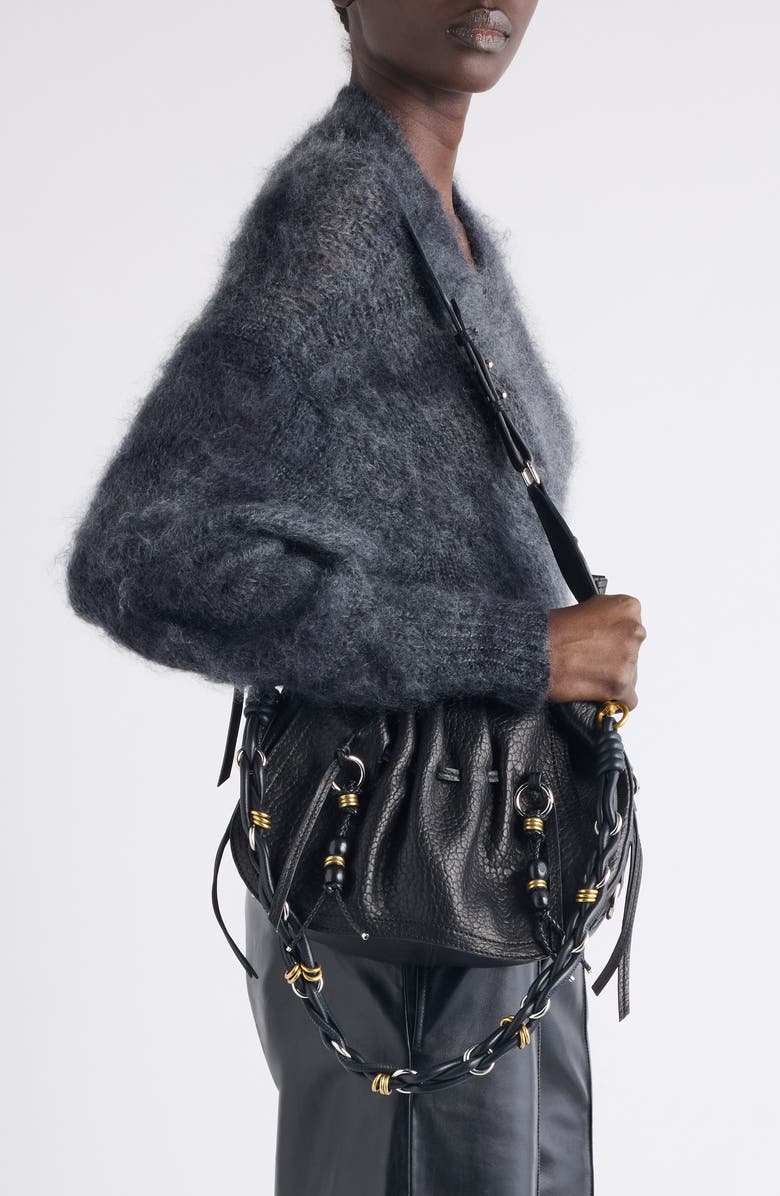 Isabel Marant Bolton Bubble Pebbled Leather Hobo Bag, Alternate, color, Black/ Silver