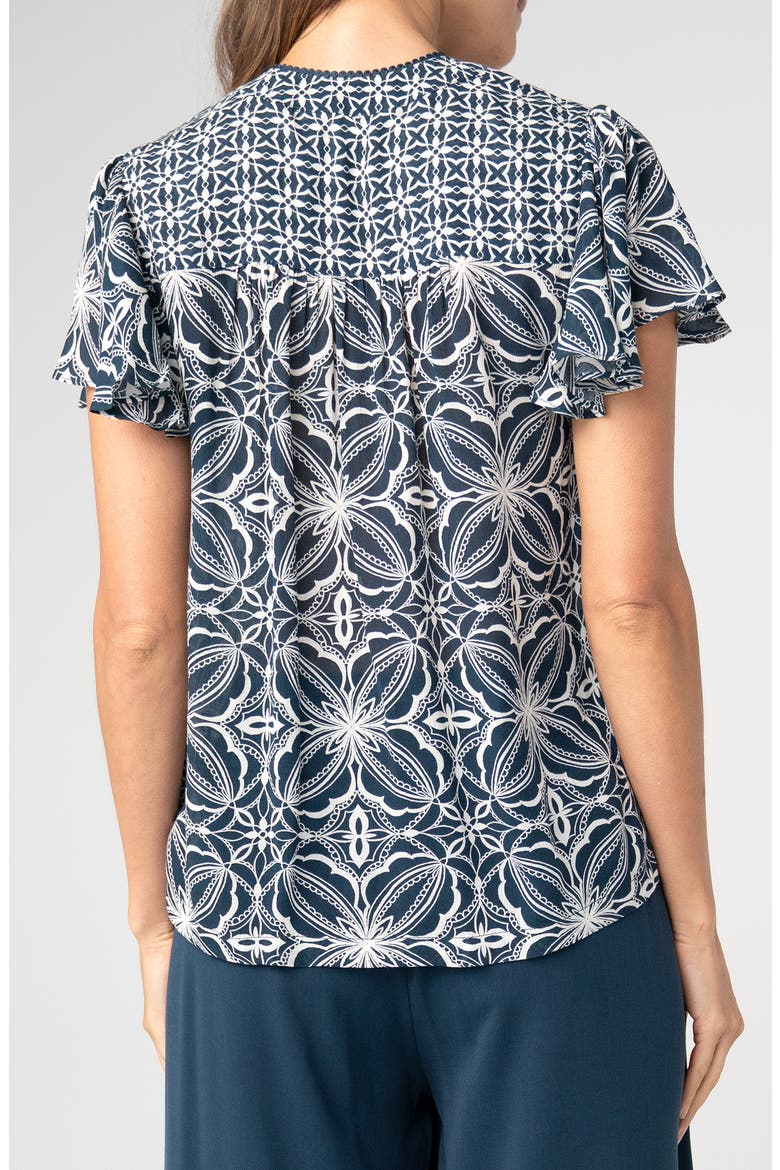 Flutter Sleeve Mix Print Button-Up Top, Alternate, color, BLUE W CREAM