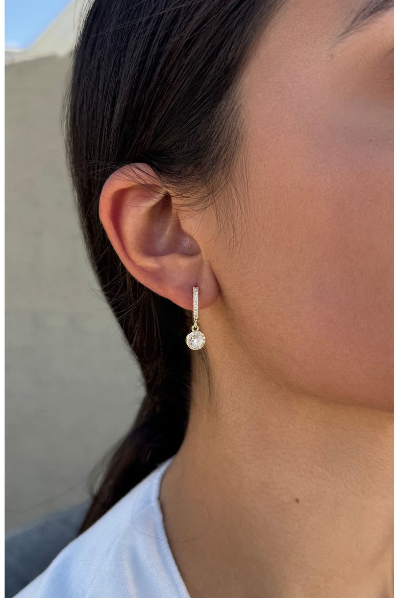 Cubic Zirconia Halo Drop Huggie Hoop Earrings, Alternate, color, GOLD