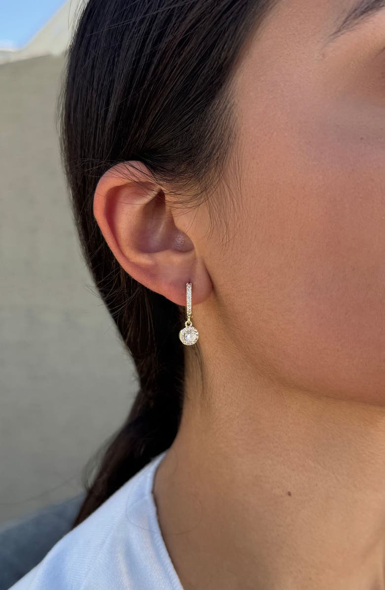 Adornia Cubic Zirconia Halo Drop Huggie Hoop Earrings, Alternate, color, Gold