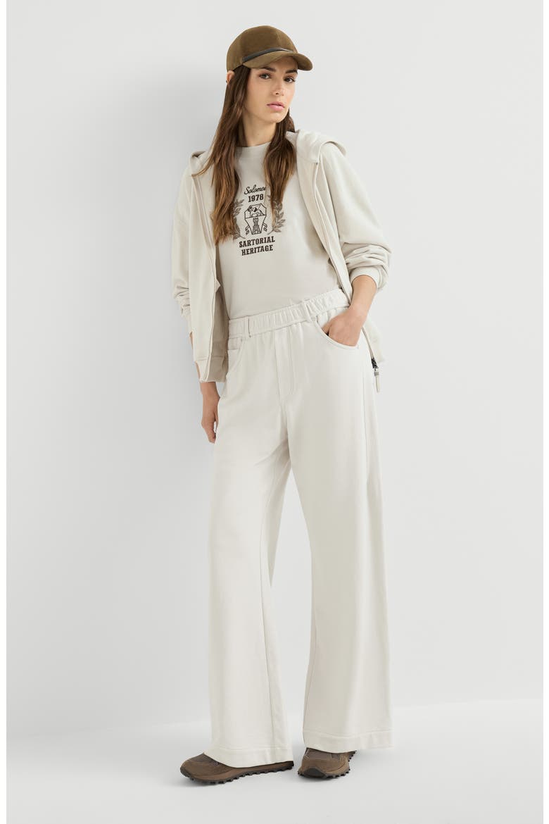 Cotton smooth French terry trousers, Alternate, color, Milk