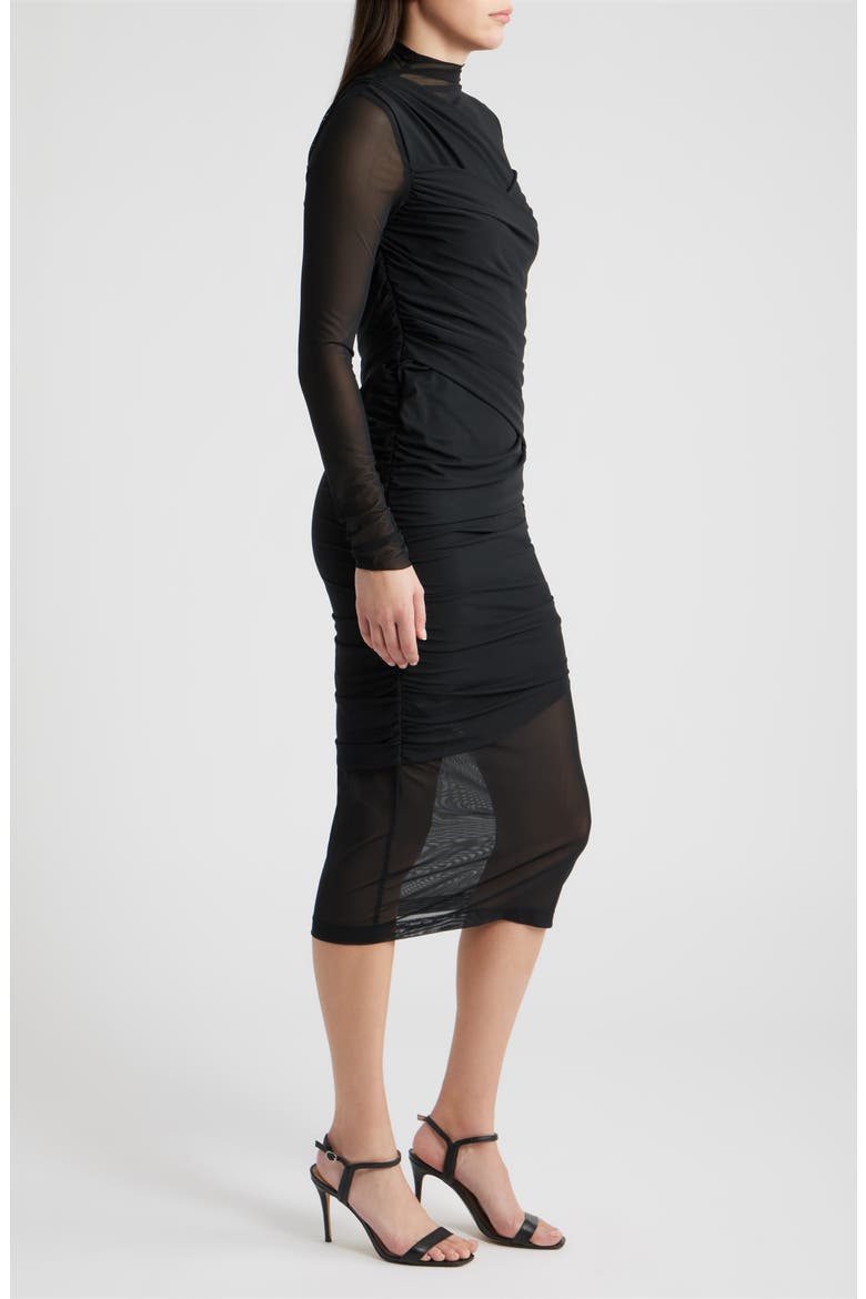 Etulia Ruched Long Sleeve Dress, Alternate, color, BLACK