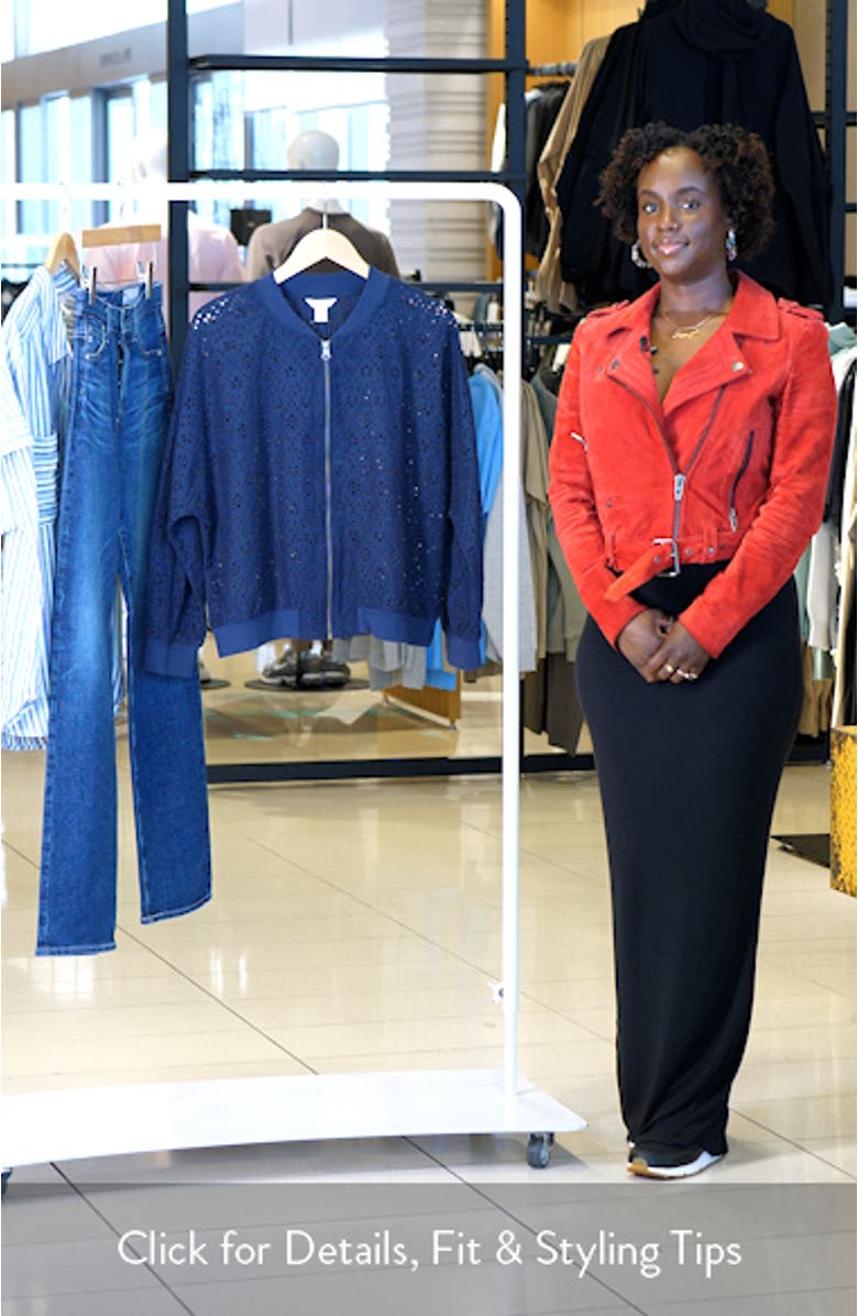 Embroidered Eyelet Cotton Zip-Up Bomber Jacket, sales video thumbnail