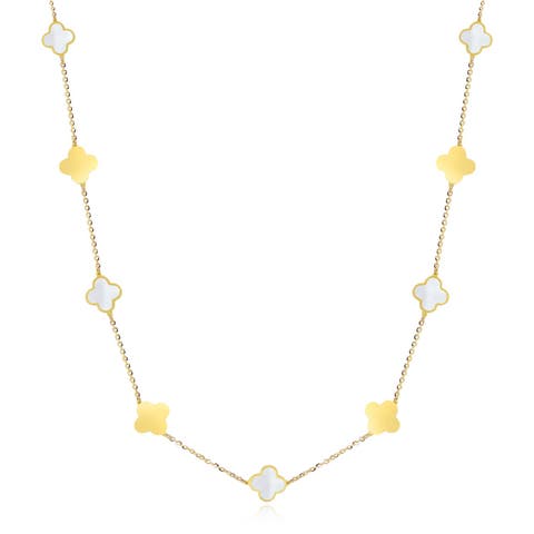 Mini Mother of Pearl and Gold Clover Necklace