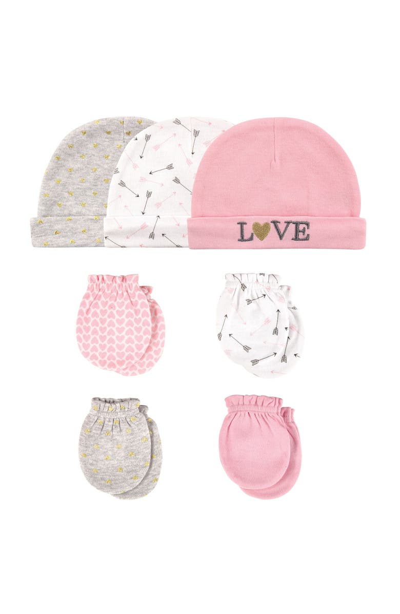 Hudson Baby 7Pk Cap and Scratch Mittens Set, Main, color, Love