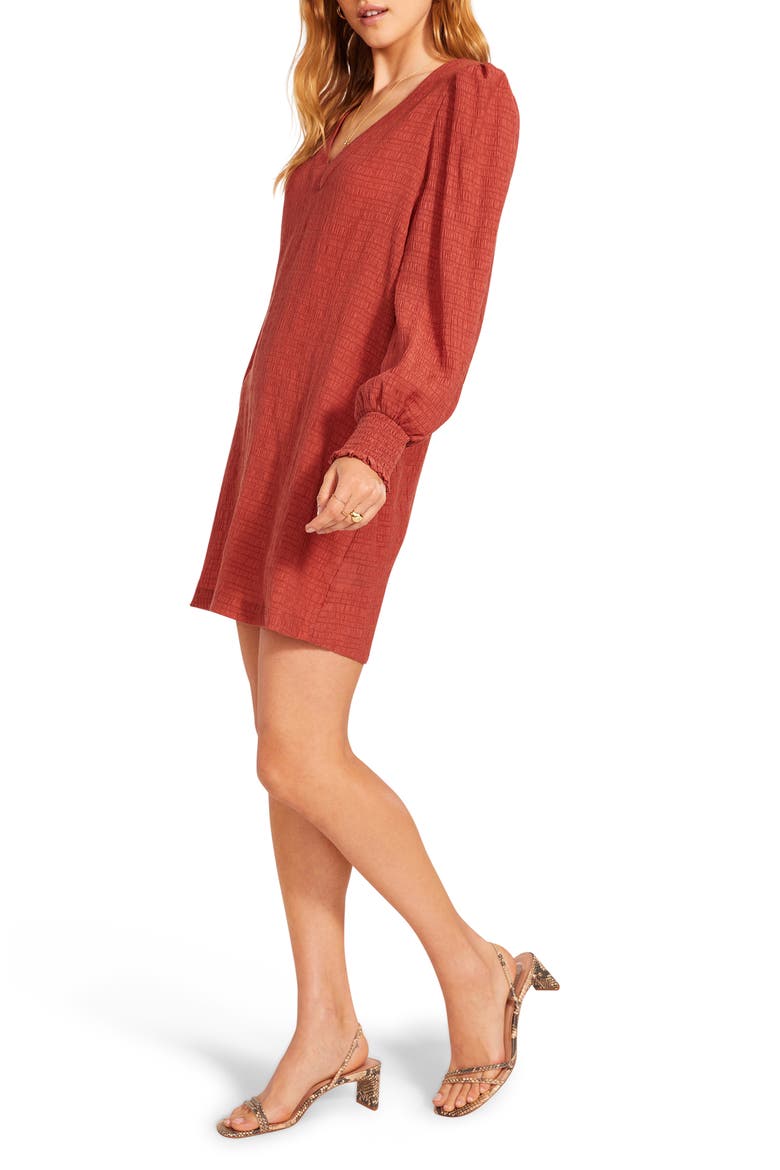 BB Dakota x Steve Madden Ruston Textured Long Sleeve Shift Minidress, Alternate, color, CLAY RED