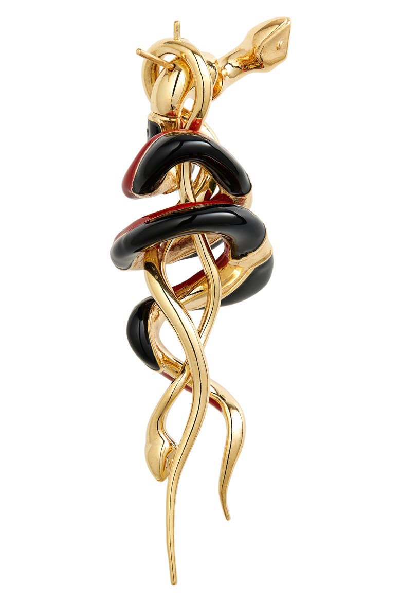 Enamel Spiral Snake Front Back Earrings, Alternate, color, PETROL/ BLACK