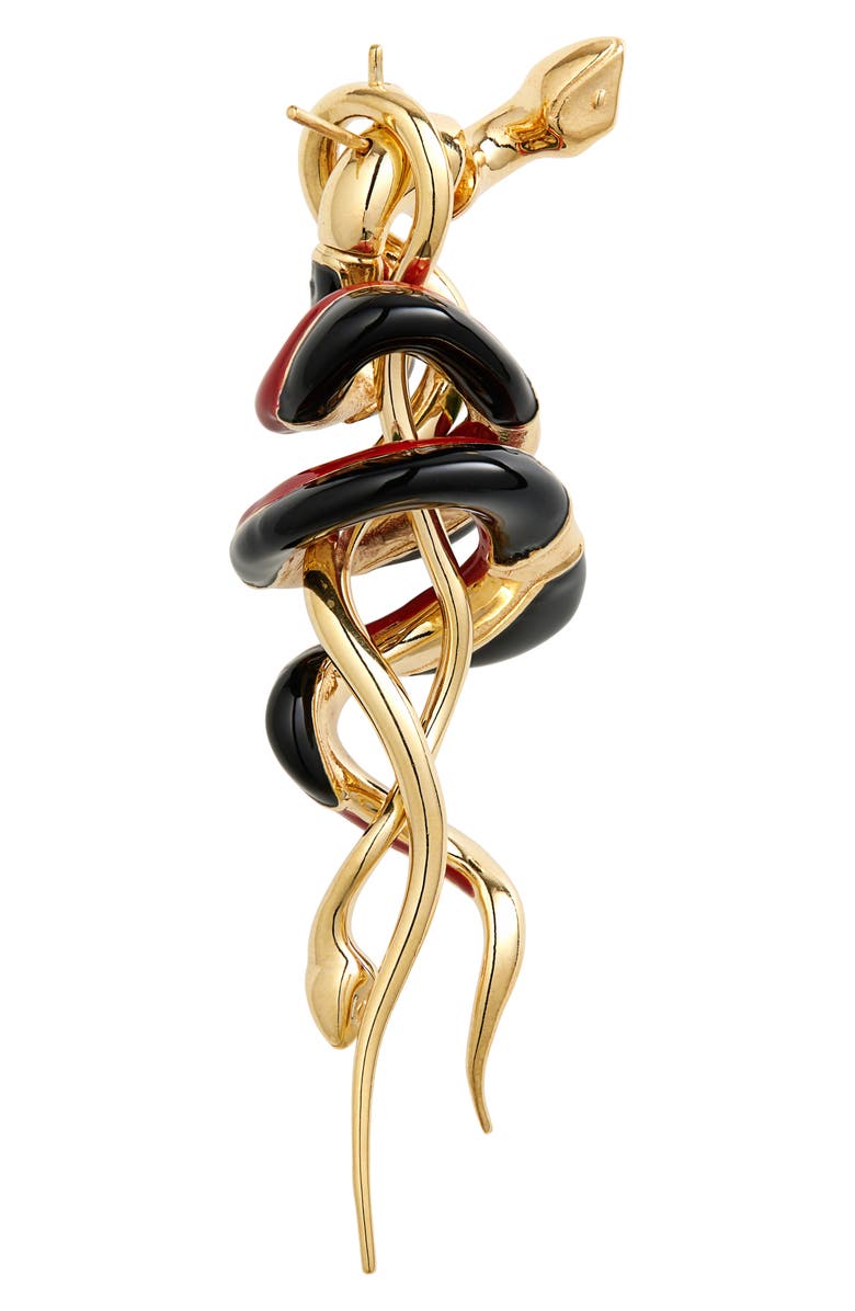 Bottega Veneta Enamel Spiral Snake Front Back Earrings, Alternate, color, Petrol/ Black