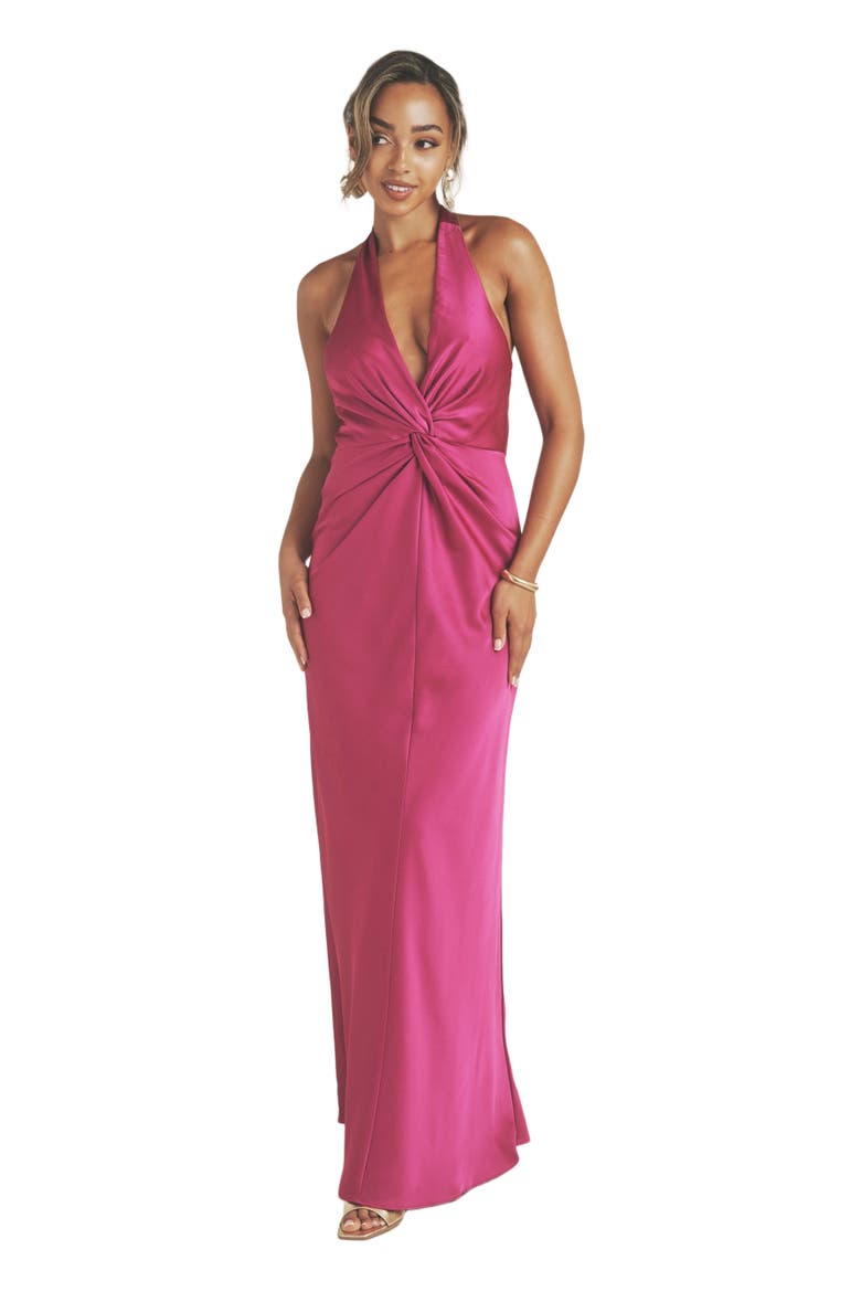 Isabel Plunge Knot Detail Dress, Main, color, Raspberry