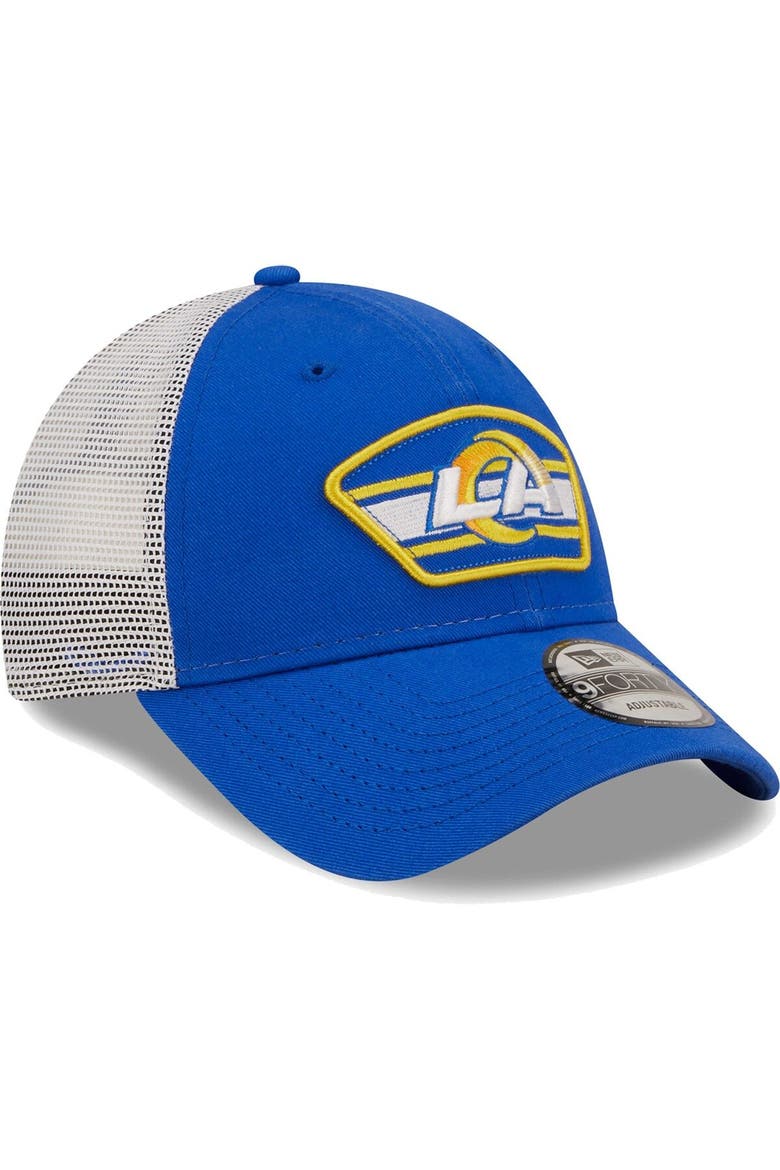 Men's New Era Royal/White Los Angeles Rams Logo Patch Trucker 9FORTY Snapback Hat, Alternate, color, Royal