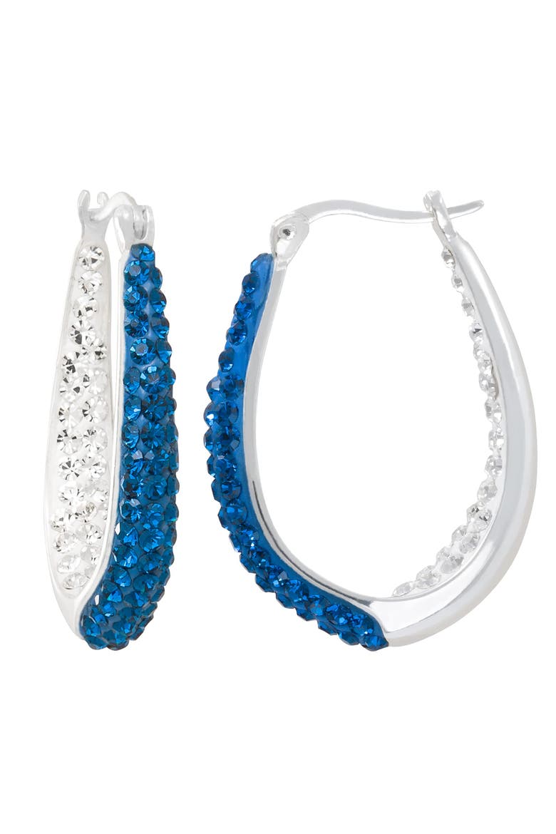 Blue and Clear Crystal Inside Out Oval Hoop Earrings, Main, color, Blue