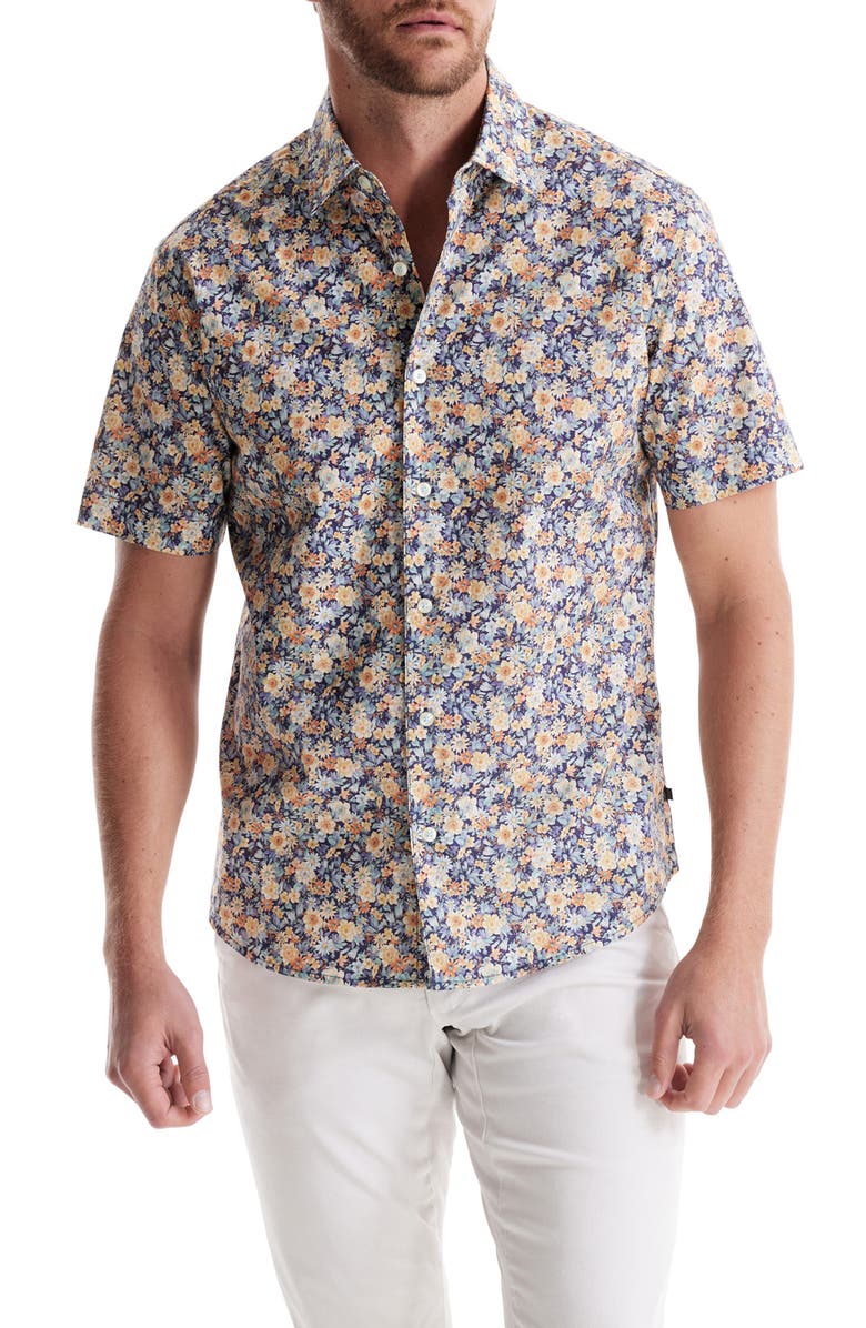 SOFT CLOTH Modern Fit Floral Short Sleeve Cotton Button-Up Shirt, Main, color, 
