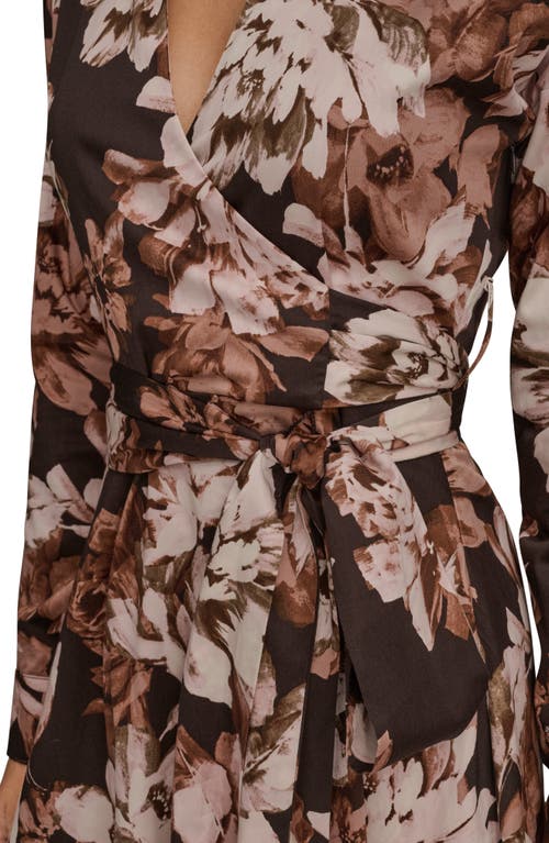 Donna Karan Floral Long Sleeve Faux Wrap Midi Dress In Multi