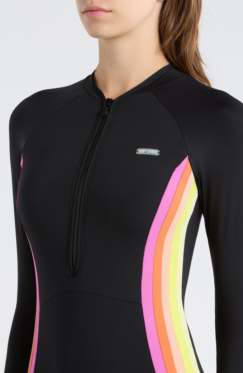 Rip Curl Surf Stripe Long Sleeve UPF 50+ One-Piece Rashguard Swimsuit, Alternate, color, Black