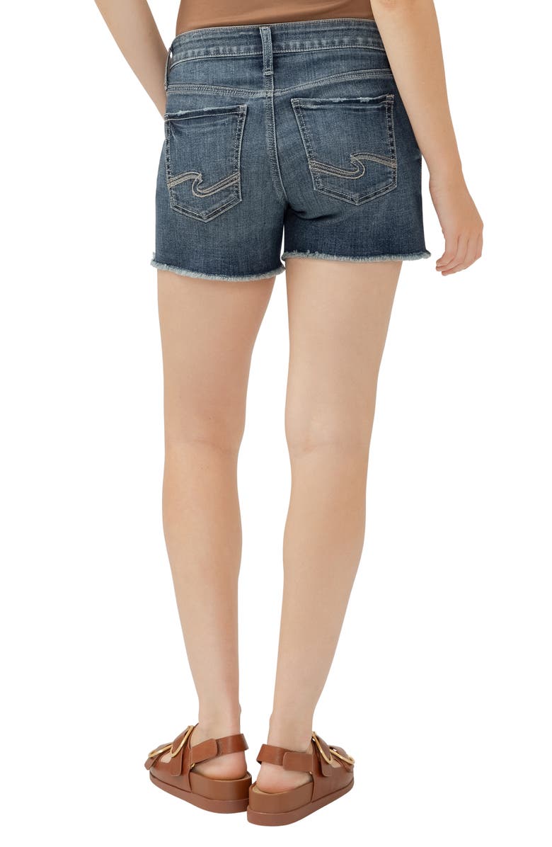 Silver Jeans Co. Suki Curvy Frayed Mid Rise Denim Shorts, Alternate, color, Indigo