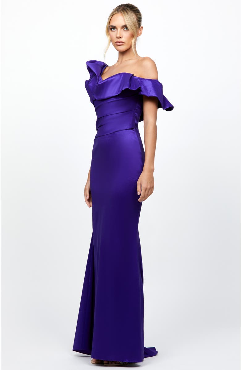 Bariano Muriel Off Shoulder Gown, Alternate, color, Deep Purple