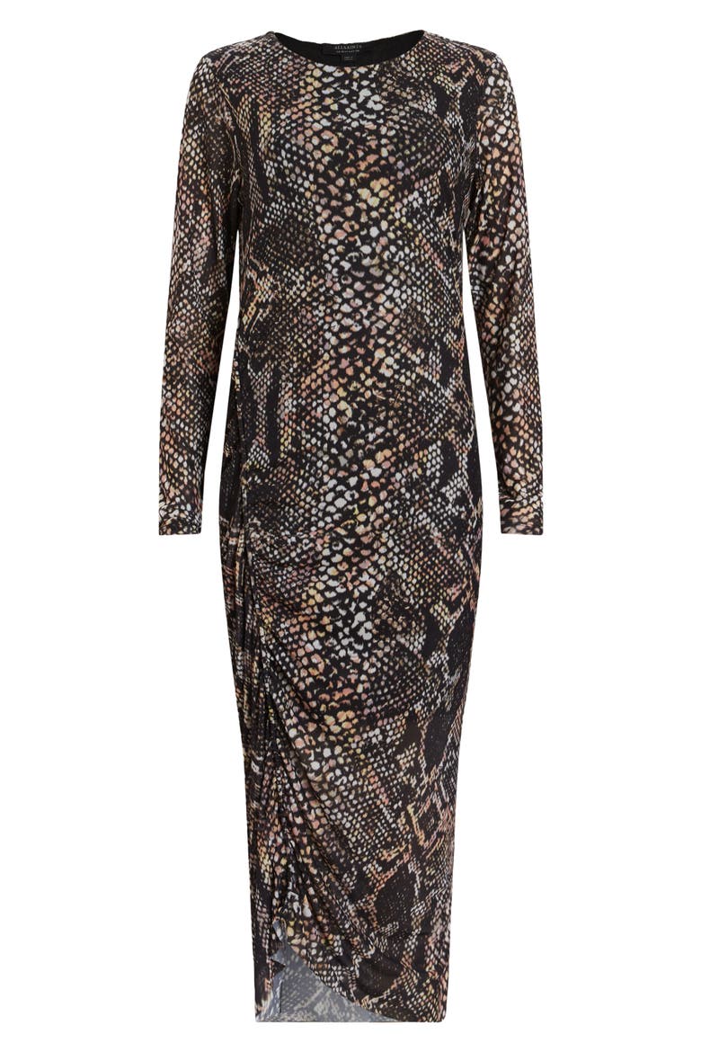 Nora Waimea Snakeskin Print Long Sleeve Dress, Alternate, color, BLACK