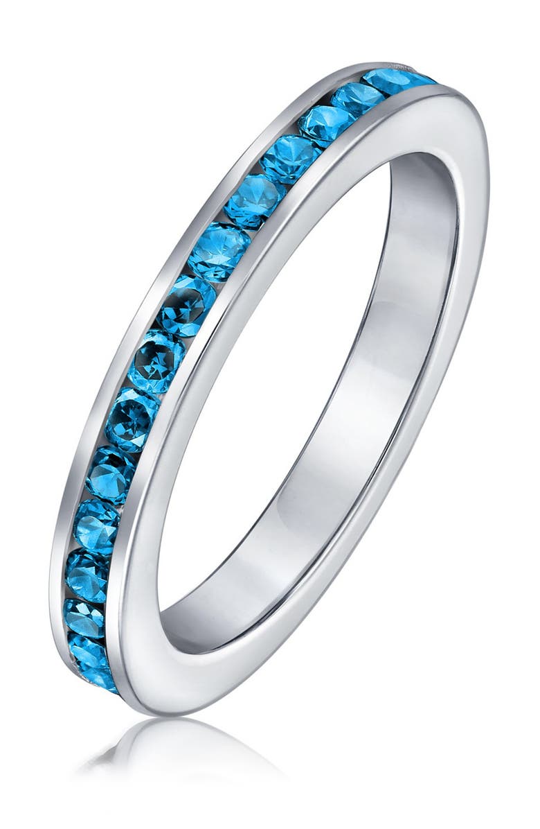 BLING JEWELRY Sterling Silver London Blue CZ Eternity Band Ring, Alternate, color, Light Blue