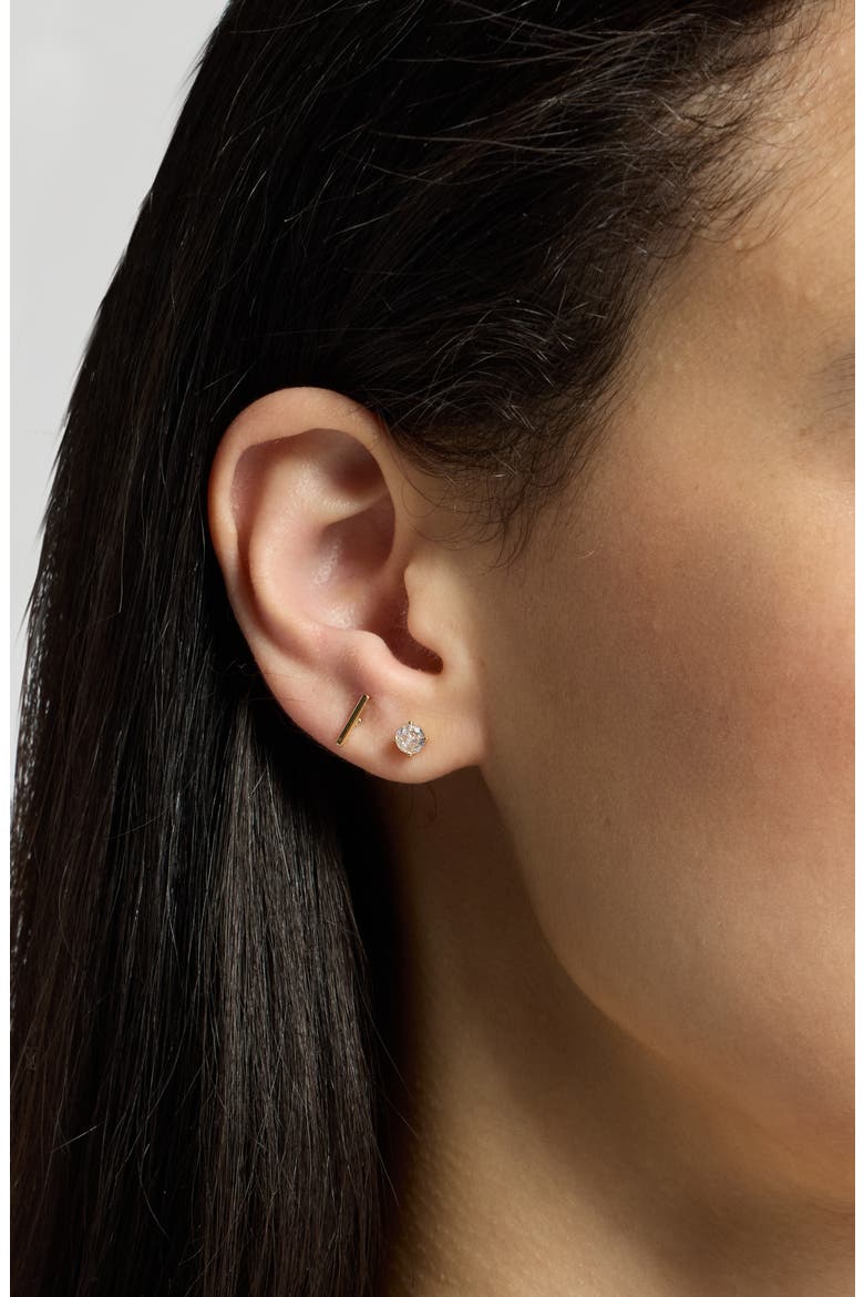 Set of 6 Cubic Zirconia Stud & Huggie Hoop Earrings, Alternate, color, CLEAR-GOLD