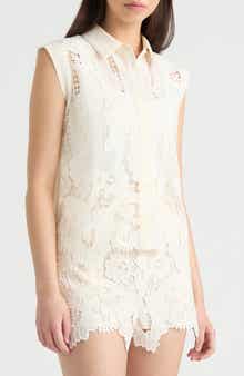 NVLT Sheer Mixed Media Button-Up Shirt