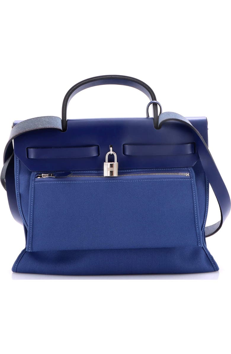 Pre-Owned Hermes Herbag Zip Leather and Toile 31, Alternate, color, Bleu Brighton
