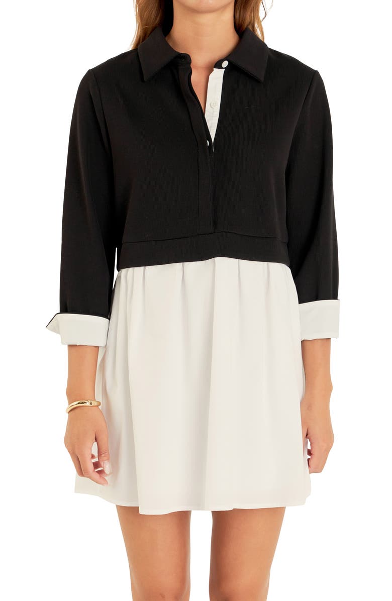 English Factory Mixed Media Cotton Blend Minidress, Alternate, color, Black/ White