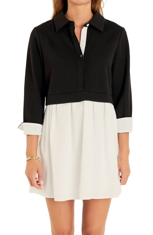 English Factory Mixed Media Cotton Blend Minidress In Black