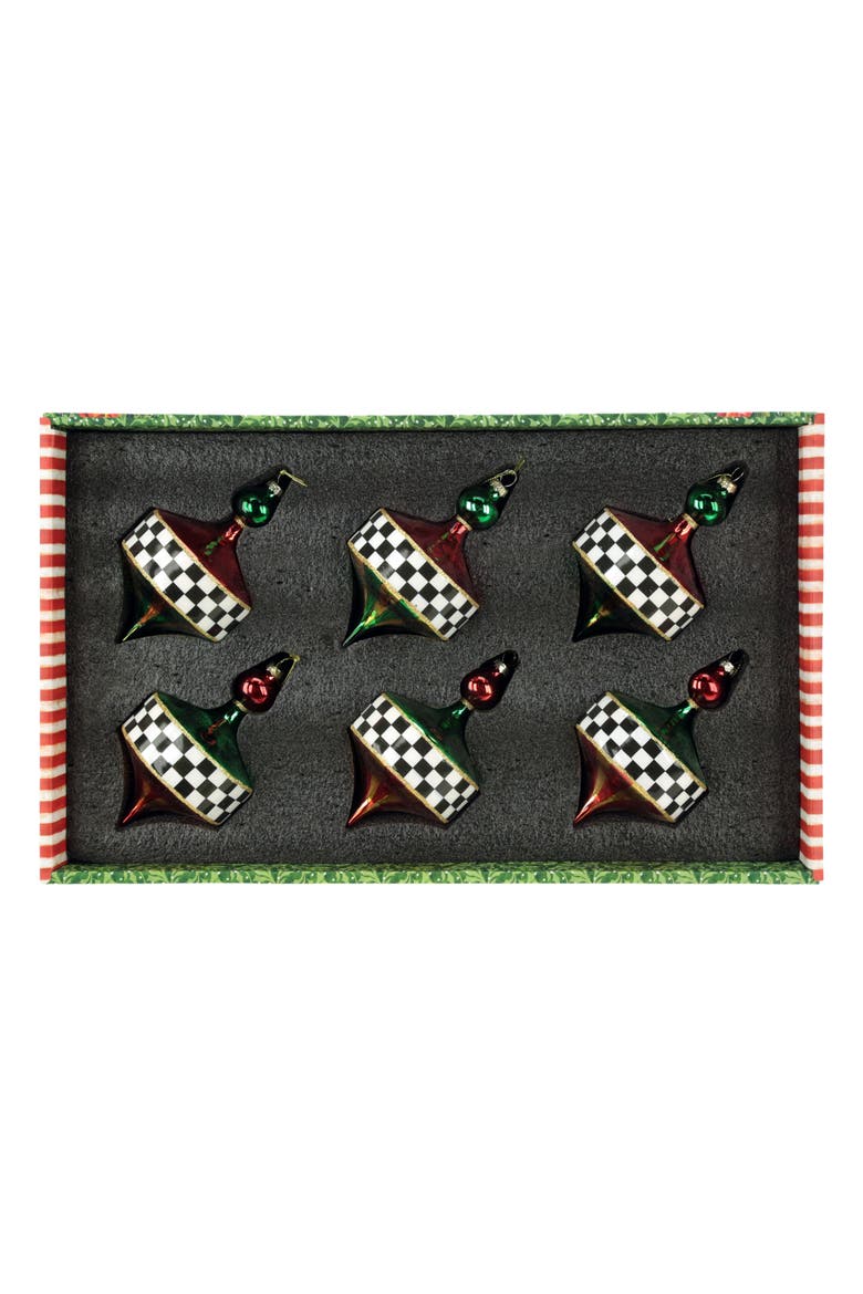 Diamond Check Finial Ornament, Set of 6, Alternate, color, Green