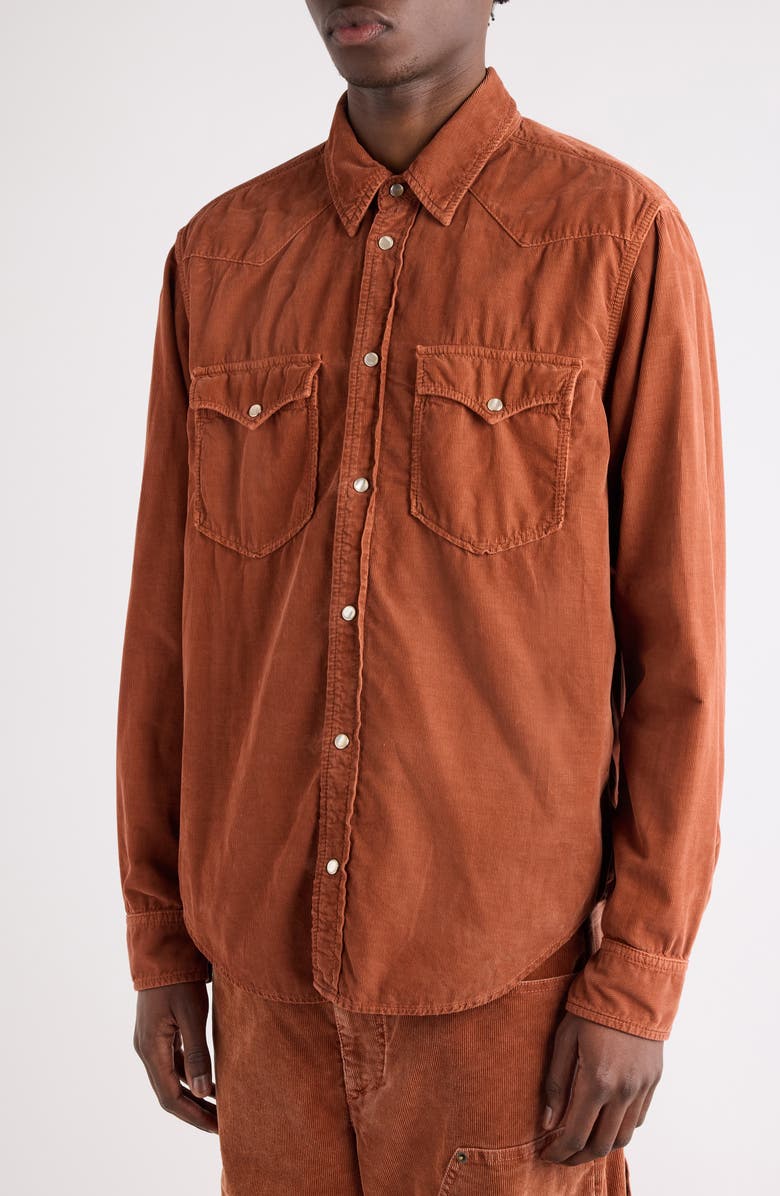 Isabel Marant Vasco Corduroy Snap-Up Shirt, Alternate, color, Rust