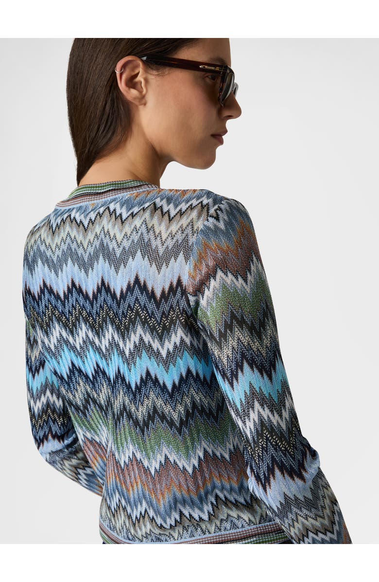 Missoni Snake-pattern Viscose Chevron Cardigan With Patch Pockets, Alternate, color, Green& Brown