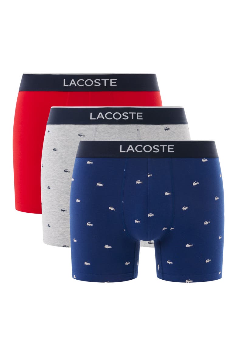 Assorted 3-Pack Stretch Cotton Boxer Briefs, Alternate, color, METHYLENE/ SILVER CHINE/ RED
