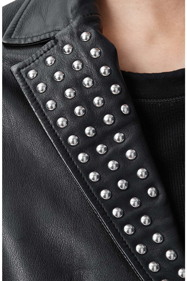 Corinna Studded Leather Blazer, Alternate, color, BLACK