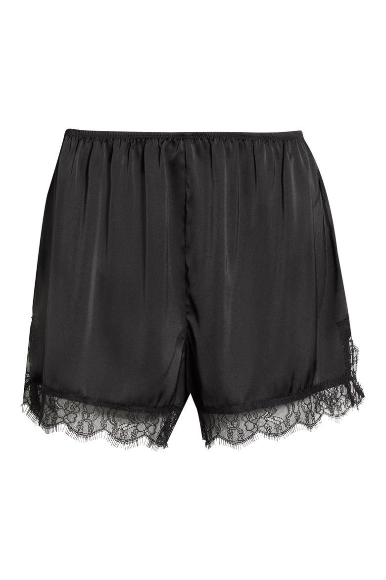 Scalloped Lace Trim Satin Tap Shorts, Alternate, color, BLACK