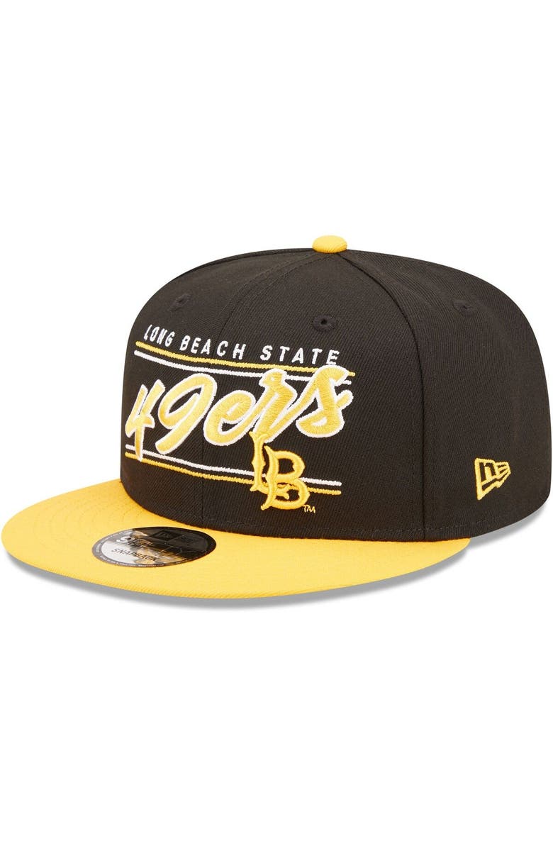 New Era Men's New Era Black Cal State Long Beach The Beach Team Script 9FIFTY Snapback Hat, Main, color, 