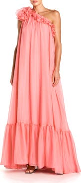 Mac Duggal Women's One Shoulder Chiffon Maxi Gown with 3D Rosette