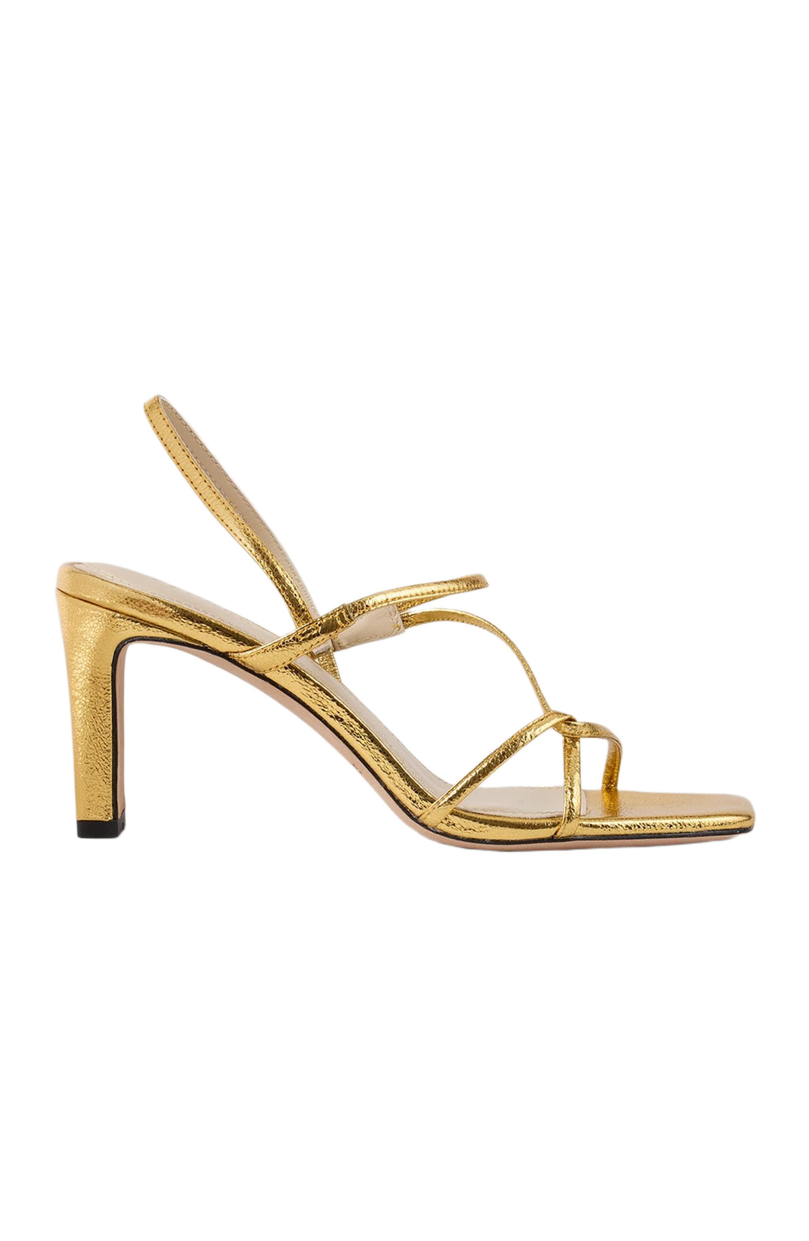 SANDRO Embossed leather sandals, Alternate, color, Gold