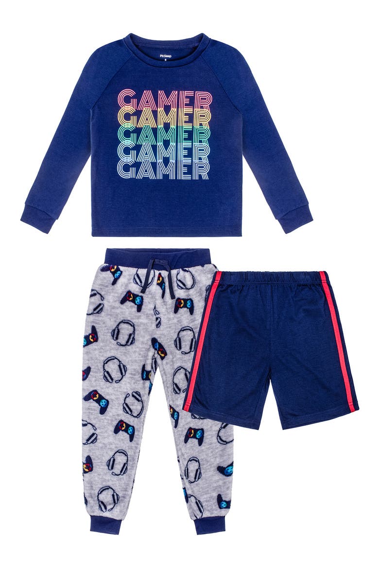 Gamer Print 3-Piece Pajama Set, Main, color, NAVY