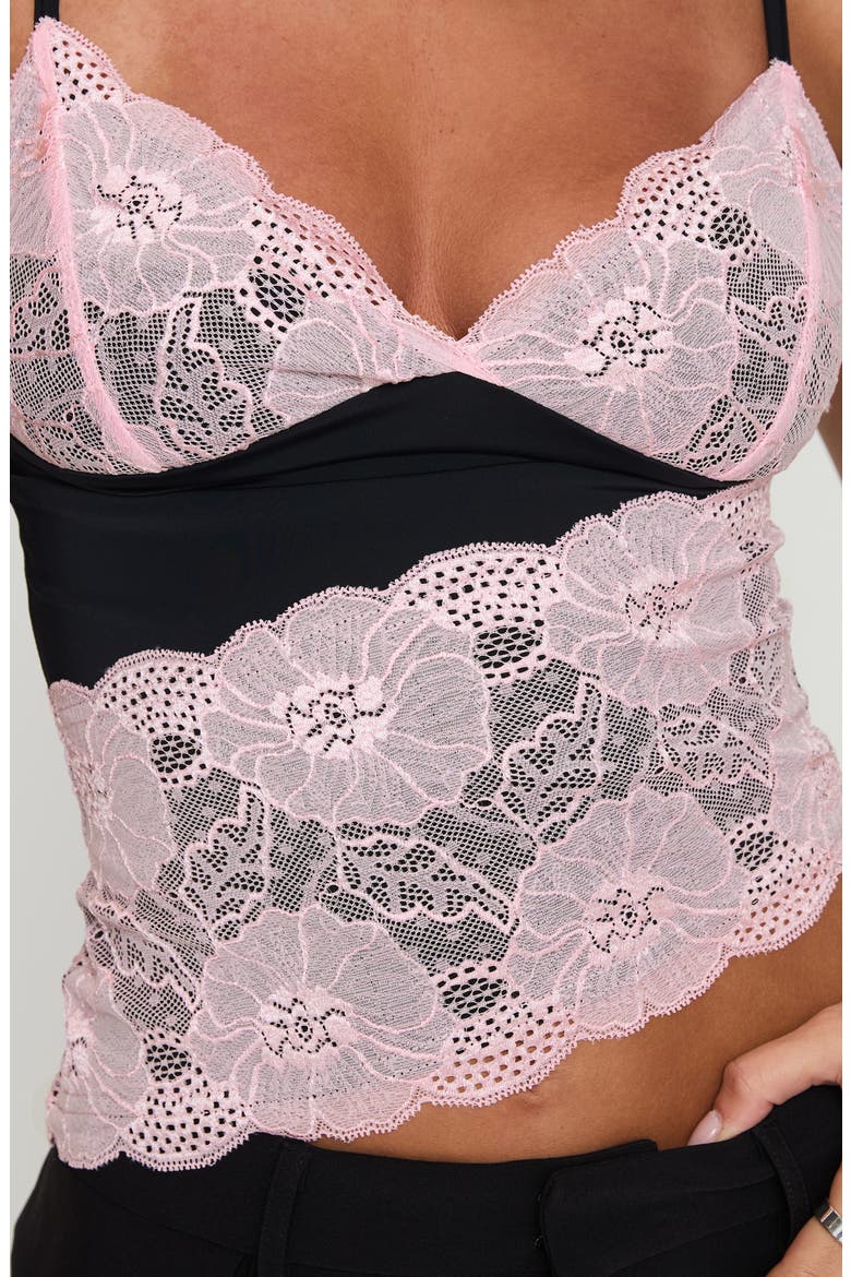 Antoine Lace Asymmetric Crop Camisole, Alternate, color, PINK / BLACK
