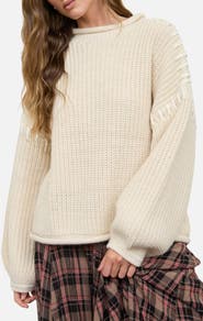 Blu Pepper Contrast Stitch Mock Neck Sweater