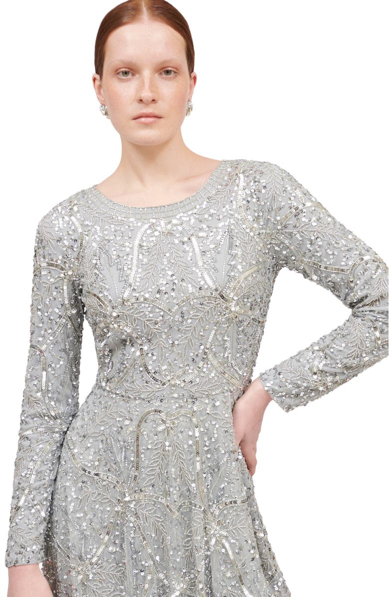 MARYISA Occasion Modest Embellished Sequin Beaded Floral Overlap Evening Gown, Alternate, color,