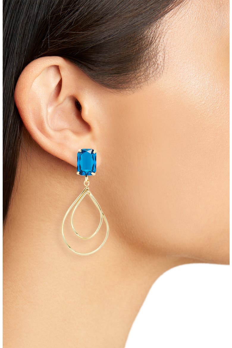 Blue Crystal Drop Earrings, Alternate, color, GOLD