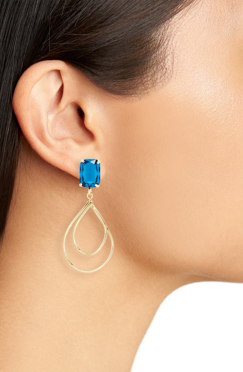 EYE CANDY LOS ANGELES Blue Crystal Drop Earrings, Alternate, color, Gold