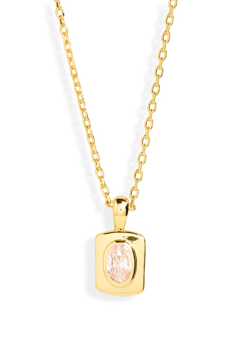Cubic Zirconia Tag Pendant Necklace, Main, color, GOLD