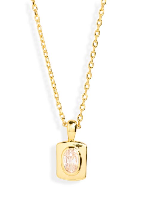 Cubic Zirconia Tag Pendant Necklace